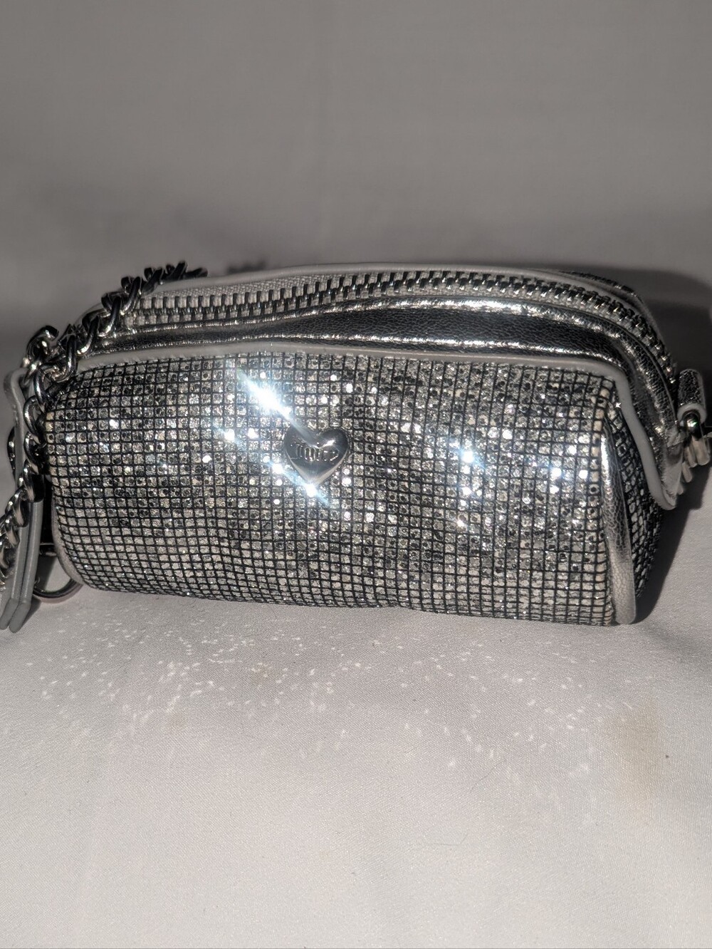 Juicy Couture Vintage Y2K Silver Micro Barrel Rhinestone Mini Bag.